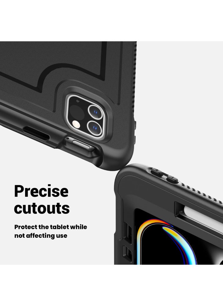 حافظة M4 A2836 لجهاز iPad Pro 11 (2024) مع حامل وغطاء تابلت من مادة TPE PC مع حزام يد - أسود - Image 4