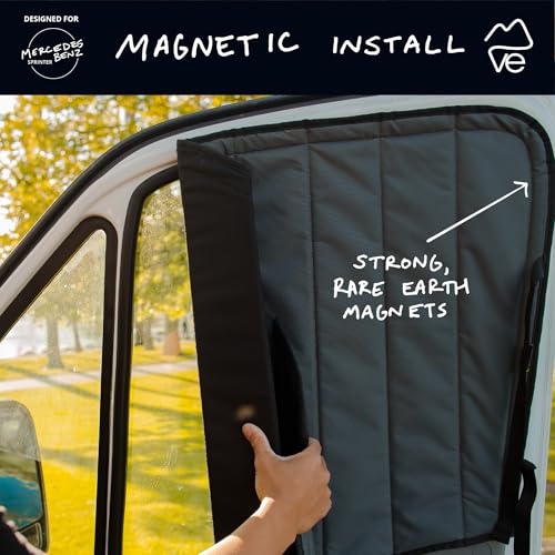 VanEssential Insulated Magnetic Blackout Front Door Window Covers (Pair) Designed for Mercedes-Benz NCV3 (Van Years 2007 to 2018) - Charcoal Gray - Image 2