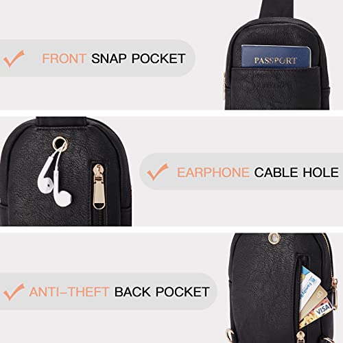 Telena Small Sling Bag for Women Leather Crossbody Fanny Packs Chest Bag for Women Black - Image 5