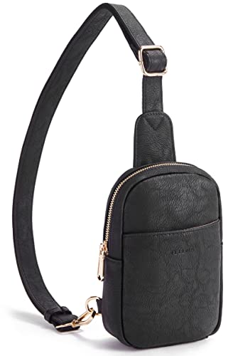Telena Small Sling Bag for Women Leather Crossbody Fanny Packs Chest Bag for Women Black - Image 1