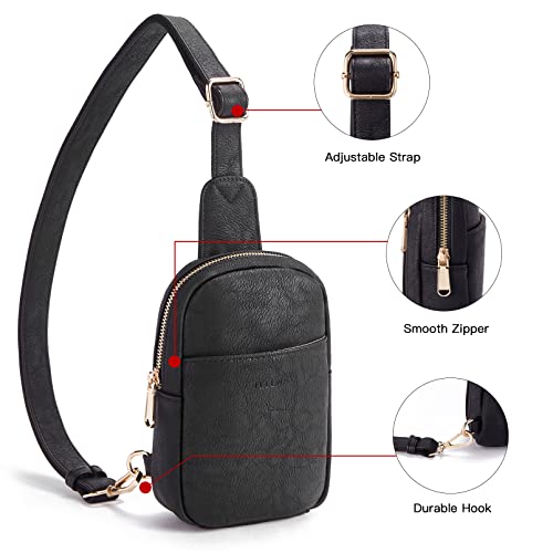 Telena Small Sling Bag for Women Leather Crossbody Fanny Packs Chest Bag for Women Black - Image 4