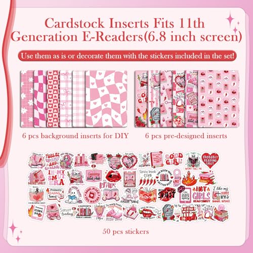 Rngmsi Insert Cardstock for Clear Case - 12Pcs Smut Cardstock Inserts Compatible with Kindle Paperwhite 11th-12th, 50Pcs Smutty Stickers for E-Reader Clear Back Cover Accessories Book Lover Gift - Image 3