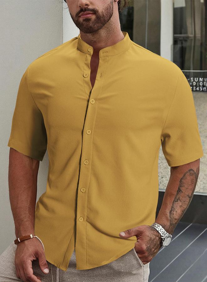 Take Two Men Stand Collar Slim Fit Casual Shirt - Image 1