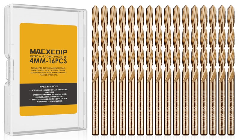 Macxcoip Metric 16Pcs M35 Cobalt Drill Bit Set  4Mm Hss Cobalt Jobber Drill Bits  For Hardened Metals  Stainless Steel  Cast Iron And Wooden Plastics - Image 1