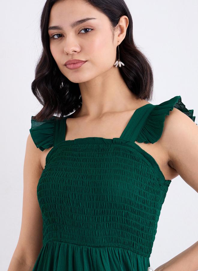 Styli Green Ruffled Sleeves Smocked Maxi Dress - Image 4