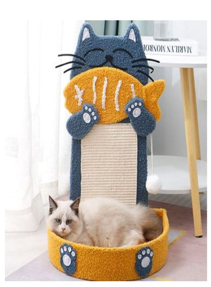 أعمدة خدش سيزال مع كرة معلقة، لوحة خدش قطط مع سرير قطط، وسادة خدش شكل سمكة للقطط الداخلية أو الجراء (مع نمط سرير قطط) - Image 1