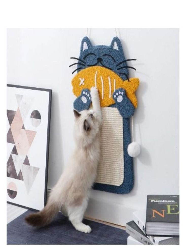 أعمدة خدش سيزال مع كرة معلقة، لوحة خدش قطط مع سرير قطط، وسادة خدش شكل سمكة للقطط الداخلية أو الجراء (مع نمط سرير قطط) - Image 3