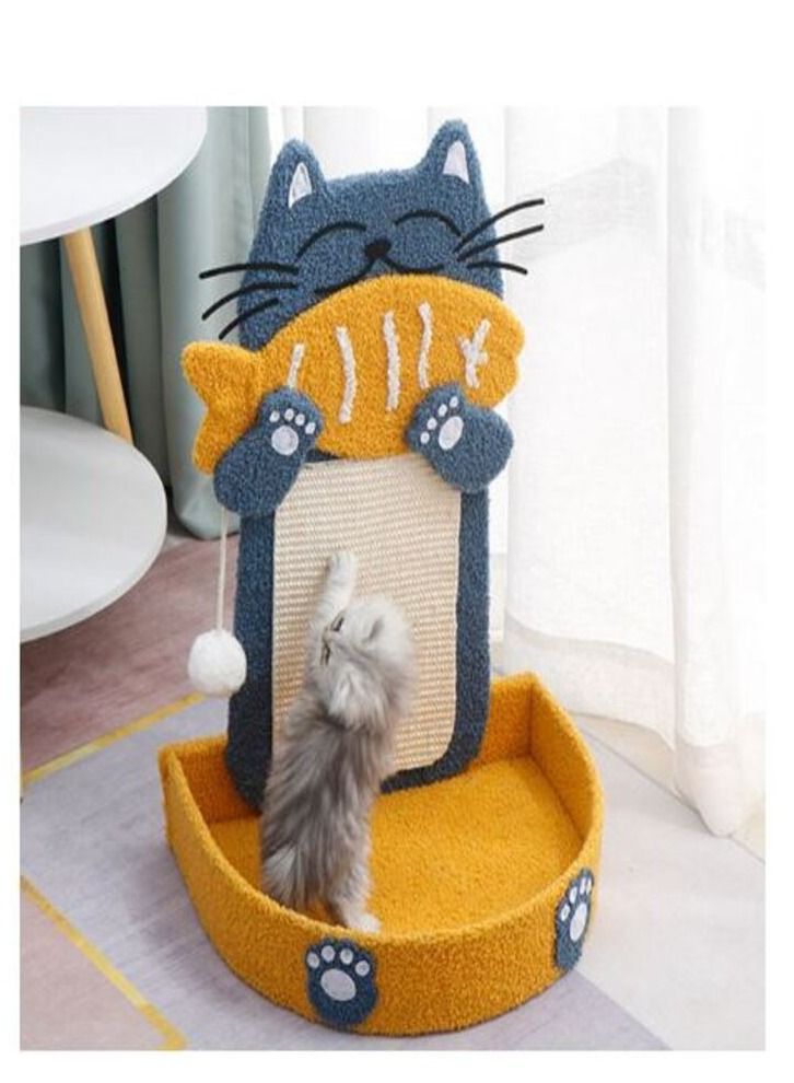 أعمدة خدش سيزال مع كرة معلقة، لوحة خدش قطط مع سرير قطط، وسادة خدش شكل سمكة للقطط الداخلية أو الجراء (مع نمط سرير قطط) - Image 4