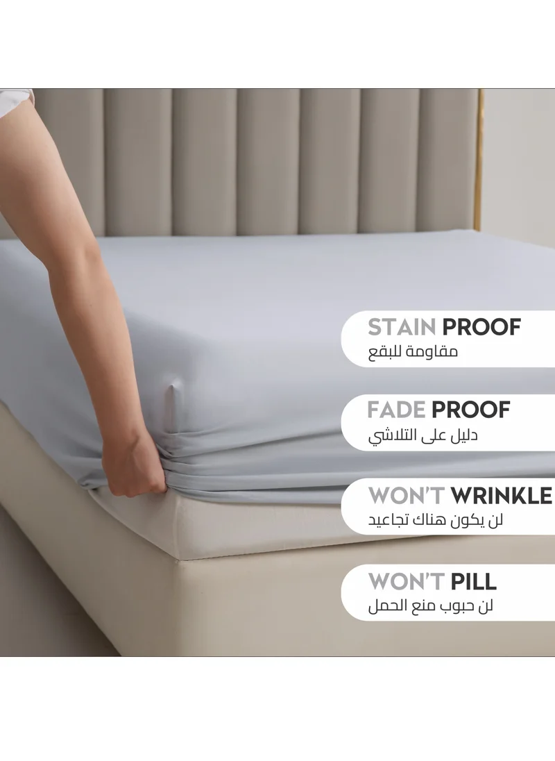 Donetella Bedding Fitted Sheet 3-Pcs Super King Size Solid Bed Sheet Set Fits(200x200CM) With Pillowcases And 35 CM Extra Deep Brushed Microfiber Bed Sheet,Light Grey