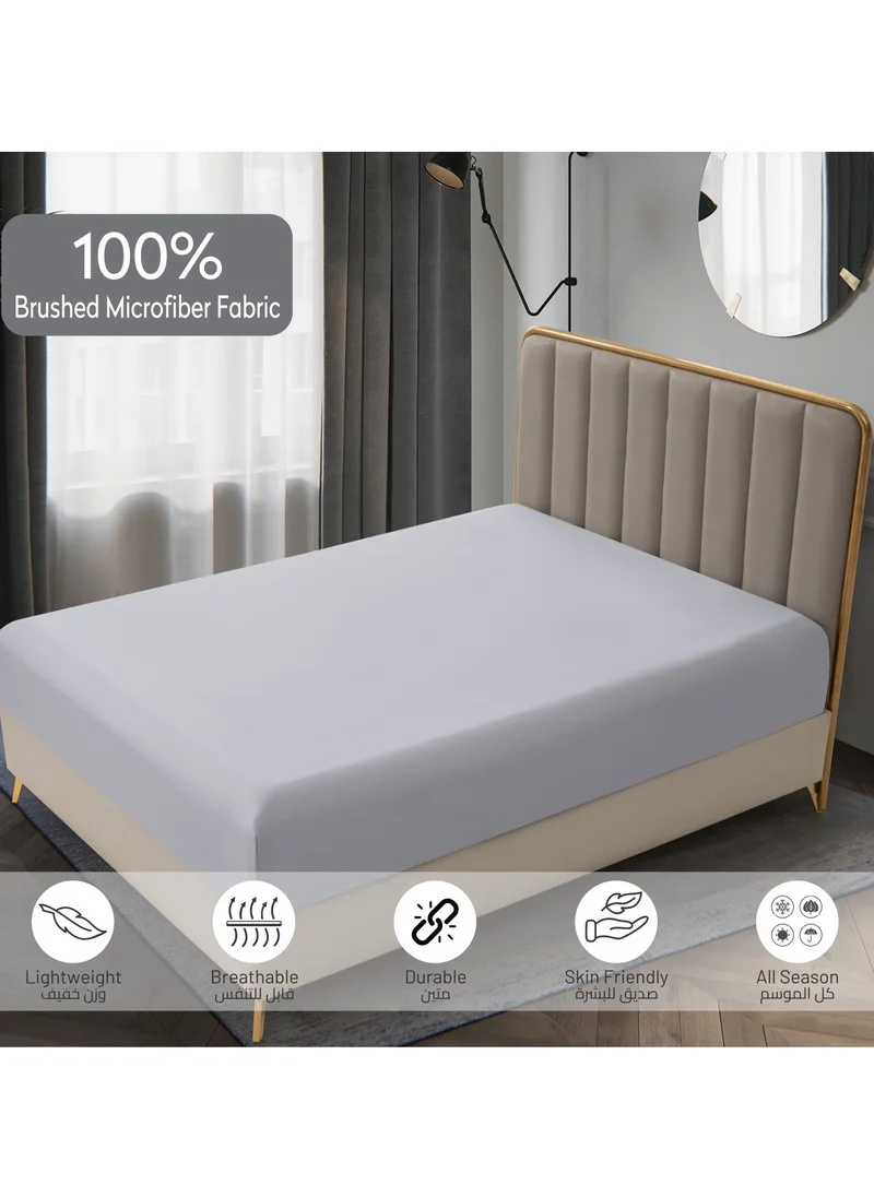 Donetella Bedding Fitted Sheet 3-Pcs Super King Size Solid Bed Sheet Set Fits(200x200CM) With Pillowcases And 35 CM Extra Deep Brushed Microfiber Bed Sheet,Light Grey