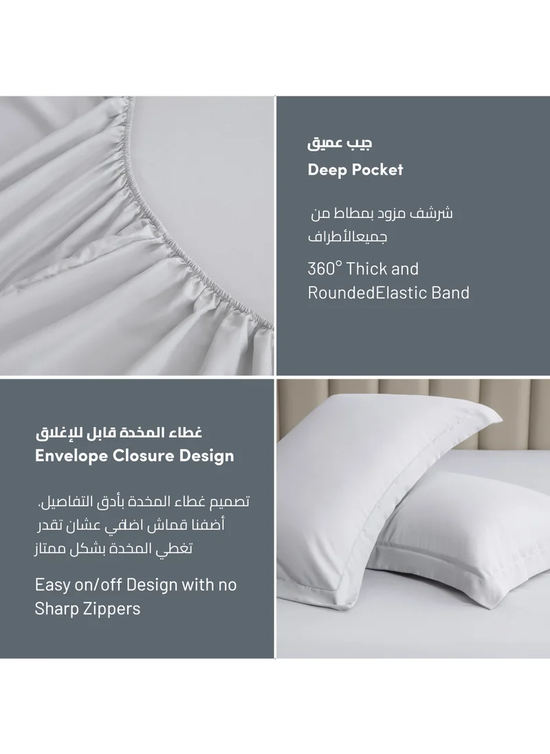 Donetella Bedding Fitted Sheet 3-Pcs Super King Size Solid Bed Sheet Set Fits(200x200CM) With Pillowcases And 35 CM Extra Deep Brushed Microfiber Bed Sheet,Light Grey