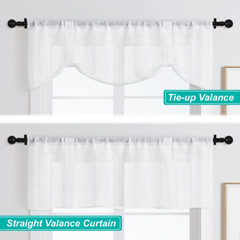 Home Queen White Semi Sheer Tie Up Curtain Valances  Linen Textured  Rod Pocket Balloon Window Topper for Living Room  54 X 20 Inch  4 Pieces - Image 3