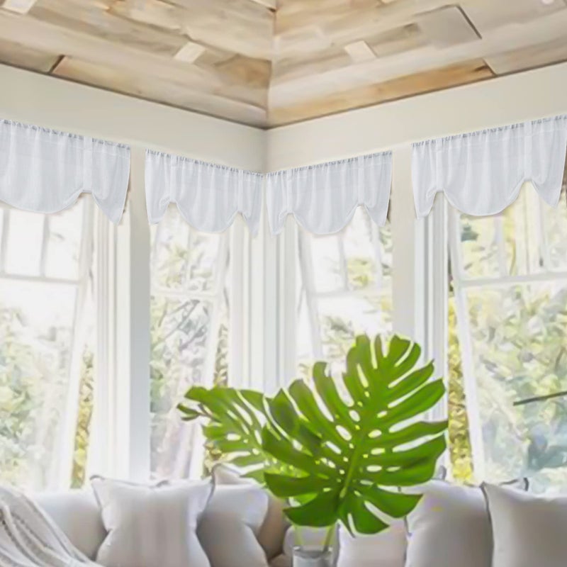 Home Queen White Semi Sheer Tie Up Curtain Valances  Linen Textured  Rod Pocket Balloon Window Topper for Living Room  54 X 20 Inch  4 Pieces - Image 5