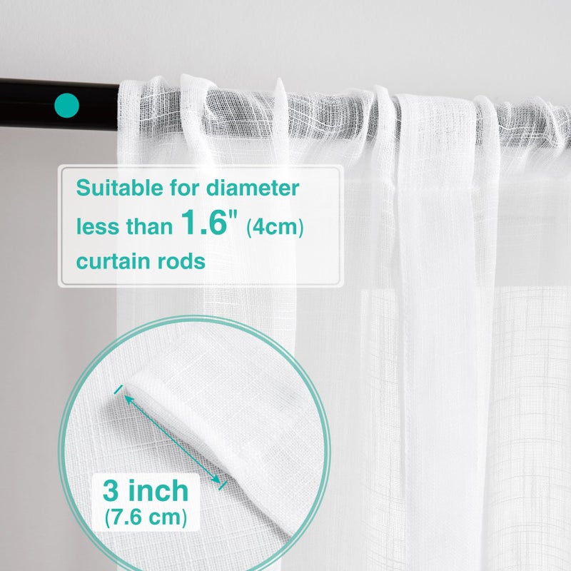 Home Queen White Semi Sheer Tie Up Curtain Valances  Linen Textured  Rod Pocket Balloon Window Topper for Living Room  54 X 20 Inch  4 Pieces - Image 2