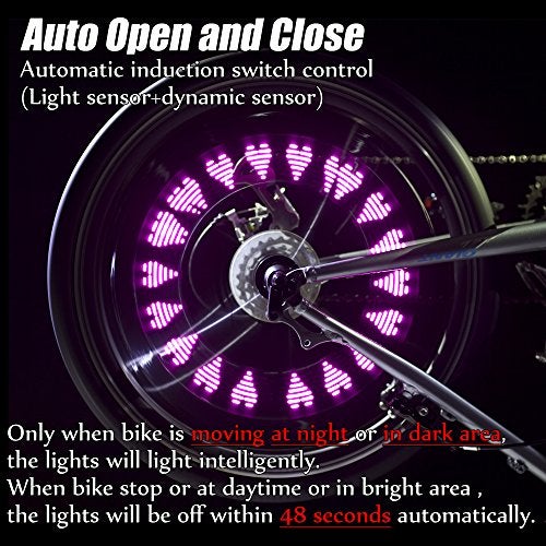 DAWAY A08 Bicycle Wheel Lights - LED Bike Tire Valve Stem Light, 2 Pack, Waterproof Cool Bright Mountain Road Bycicle Accessories, Auto Open and Close, Fun Cycling Gifts, Pink Graphics - Image 3