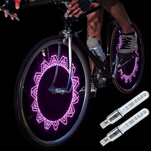 DAWAY A08 Bicycle Wheel Lights - LED Bike Tire Valve Stem Light, 2 Pack, Waterproof Cool Bright Mountain Road Bycicle Accessories, Auto Open and Close, Fun Cycling Gifts, Pink Graphics - Image 1