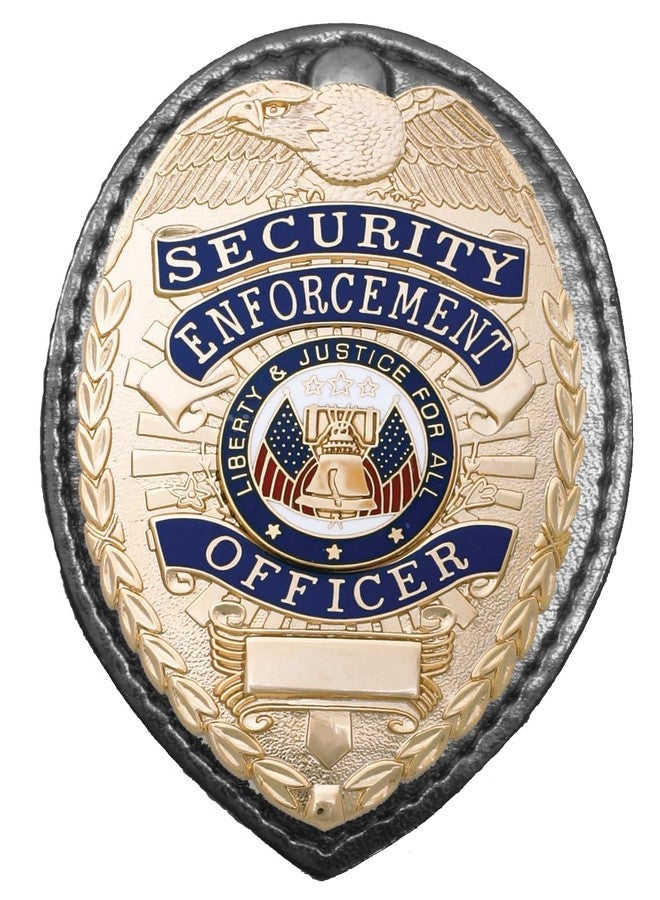 RYNO GEAR SECURITY Badge, Enameled & Plated, Pin Catch Design, 2-1/4 x 3-1/8", Nickel-Brass SHIELD BADGE (1, Brass - Leather) - Image 1