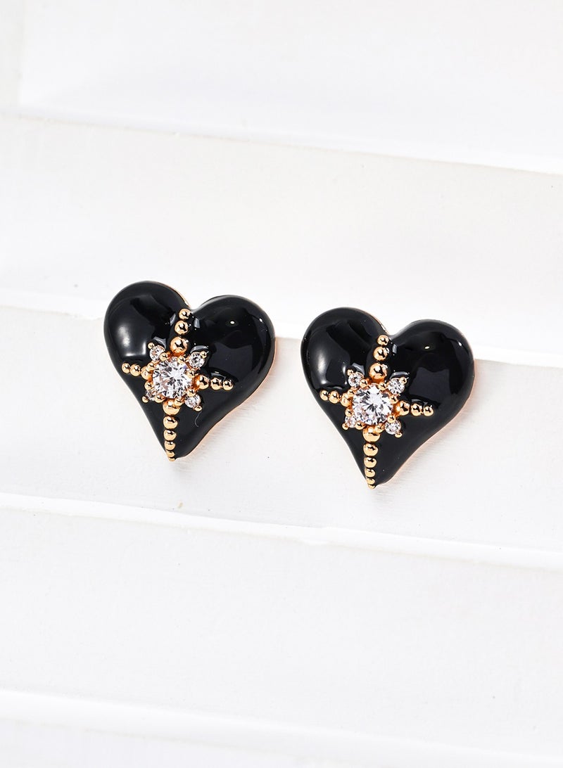Fashionable glazed zircon heart-shaped earrings  - Image 1
