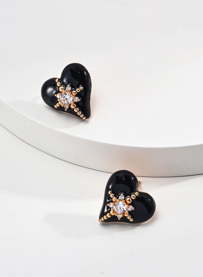 Fashionable glazed zircon heart-shaped earrings  - Image 2