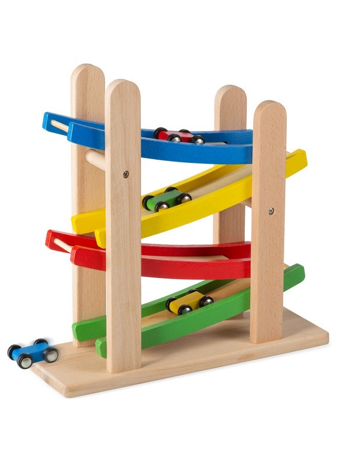 Play22 - Wooden Car Ramps Race - 4 Level Toy Car Ramp Race Track Includes 4 Wooden Toy Cars - My First Baby Toys - Toddler Race Car Ramp Toy Set Is A Great Gift For Boys And Girls - Original By Play22 - Image 1