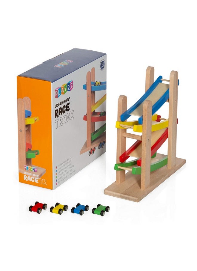 Play22 - Wooden Car Ramps Race - 4 Level Toy Car Ramp Race Track Includes 4 Wooden Toy Cars - My First Baby Toys - Toddler Race Car Ramp Toy Set Is A Great Gift For Boys And Girls - Original By Play22 - Image 1