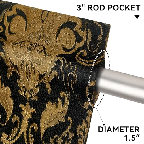 Loom and Mill Luxury Valances for Living Room Window, Classic Damask Jacquard Chenille Window Treatment Valances with Tassels, Rod Pocket Blackout Short Curtain 1 Panel,Halloween Decor(54”x18”, Black) - Image 5