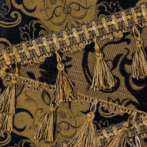 Loom and Mill Luxury Valances for Living Room Window, Classic Damask Jacquard Chenille Window Treatment Valances with Tassels, Rod Pocket Blackout Short Curtain 1 Panel,Halloween Decor(54”x18”, Black) - Image 4