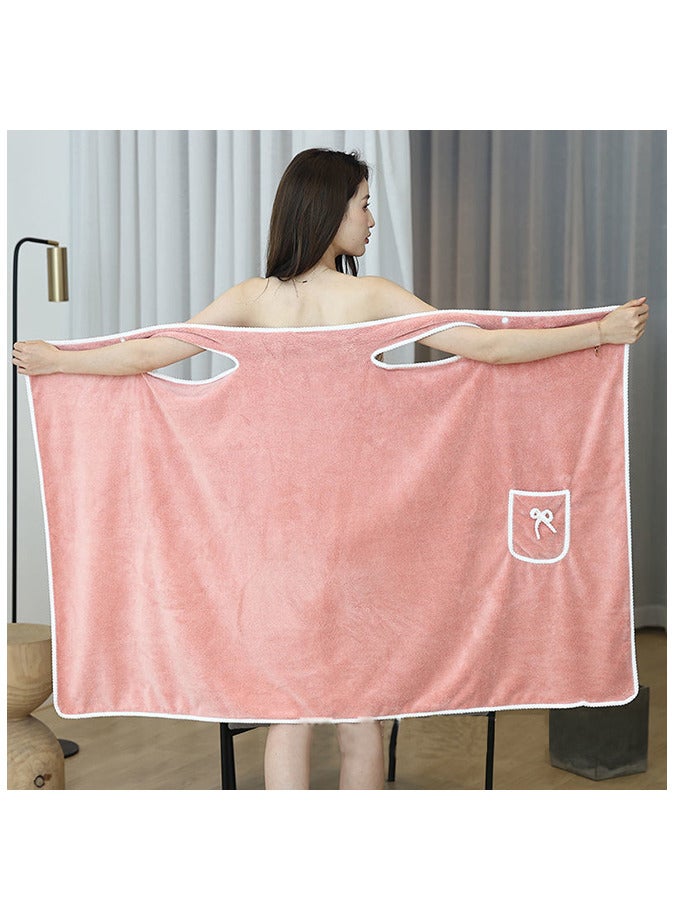 Wearable Bath Towel Bowknot Coral Velvet Bath Skirt  Women Shower Wrap with Pocket Absorption Quick Drying Bath Towel  - Image 1