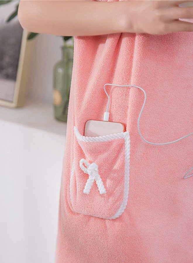 Wearable Bath Towel Bowknot Coral Velvet Bath Skirt  Women Shower Wrap with Pocket Absorption Quick Drying Bath Towel  - Image 3