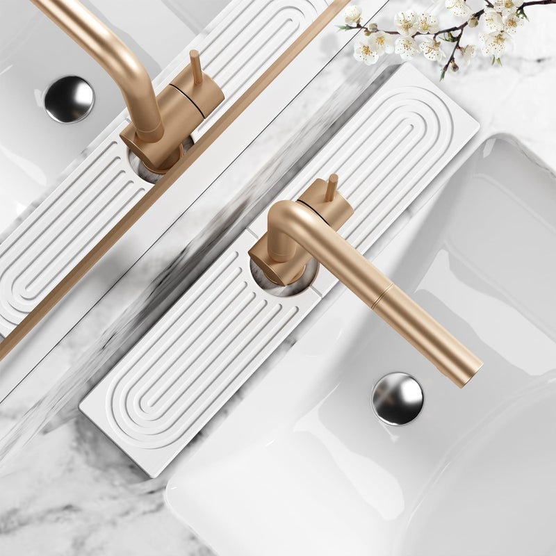 MAGKOTA Stone Faucet Mat for Kitchen Sink - Quick Dry Diatomite Sink Splash Guard, Prevents Moisture Buildup & Water Stains, Water Absorbing Stone Tray for Bathroom Countertop (White, 20" x 4") - Image 1