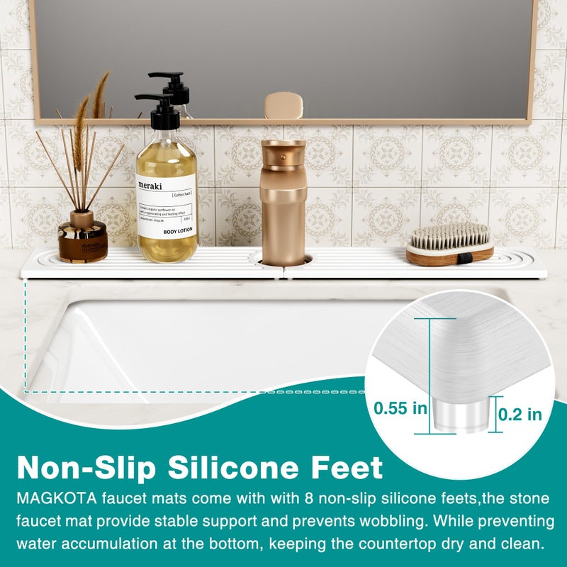MAGKOTA Stone Faucet Mat for Kitchen Sink - Quick Dry Diatomite Sink Splash Guard, Prevents Moisture Buildup & Water Stains, Water Absorbing Stone Tray for Bathroom Countertop (White, 20" x 4") - Image 5