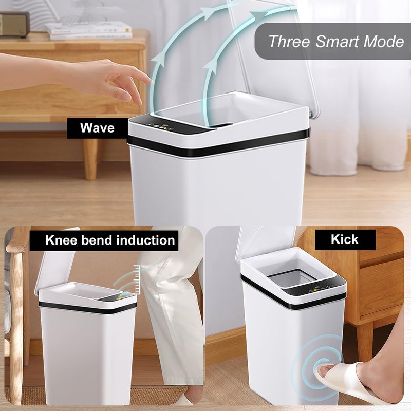 Yatmung Skinny Trash Can Automatic Touchless - 4 Gallons Motion Sensor Bathroom Trash Can - Electric, Slim, Plastic - Narrow Garbage Can with Lid - Thin Smart Trash Bin - 15.5 Liters (White) - Image 2