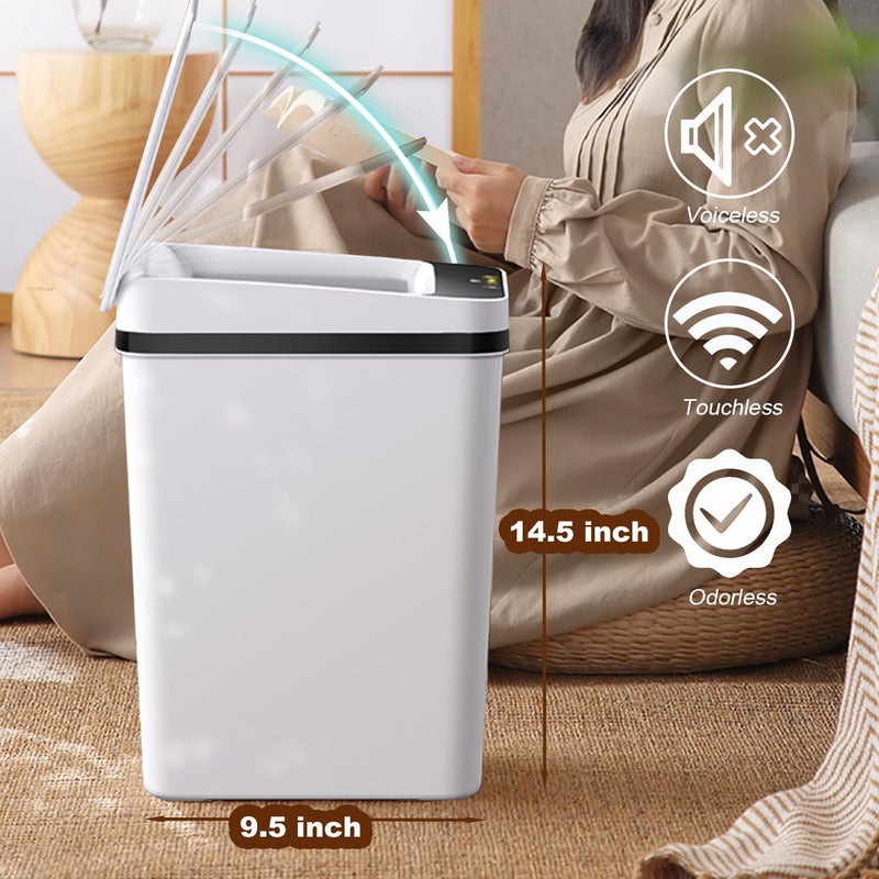 Yatmung Skinny Trash Can Automatic Touchless - 4 Gallons Motion Sensor Bathroom Trash Can - Electric, Slim, Plastic - Narrow Garbage Can with Lid - Thin Smart Trash Bin - 15.5 Liters (White) - Image 5