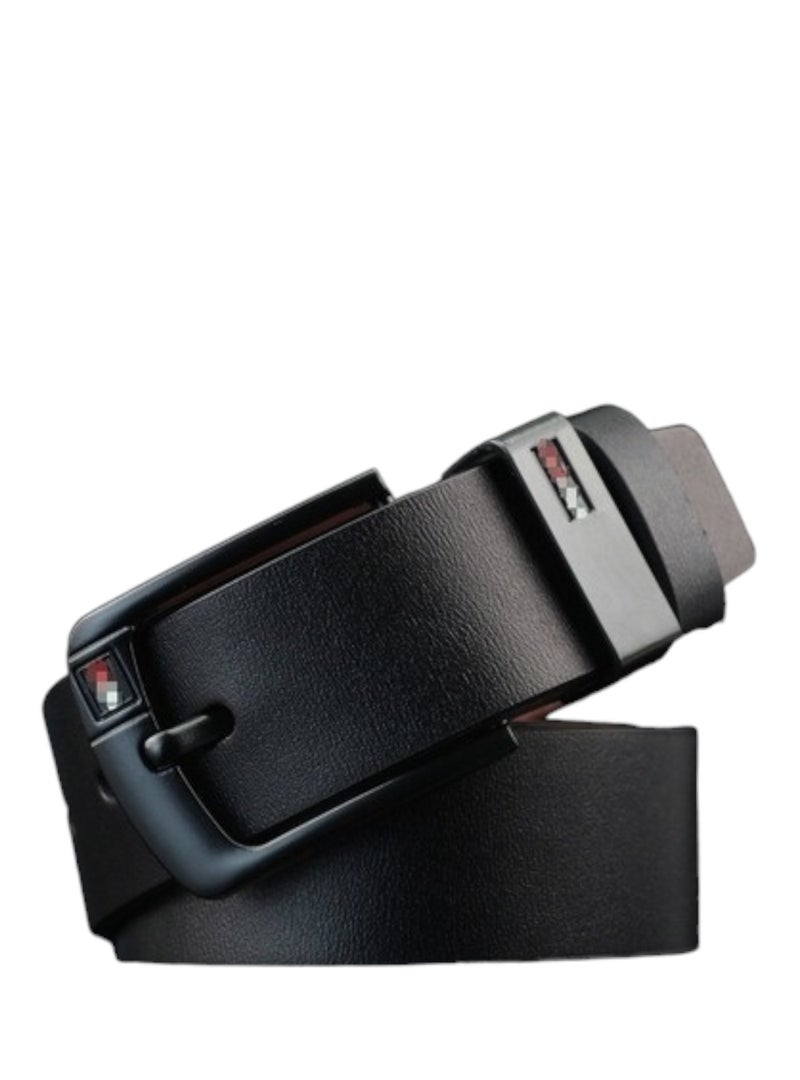 Vintage Leather Belt - Pin Buckle Distressed Finish - 120cm - Black