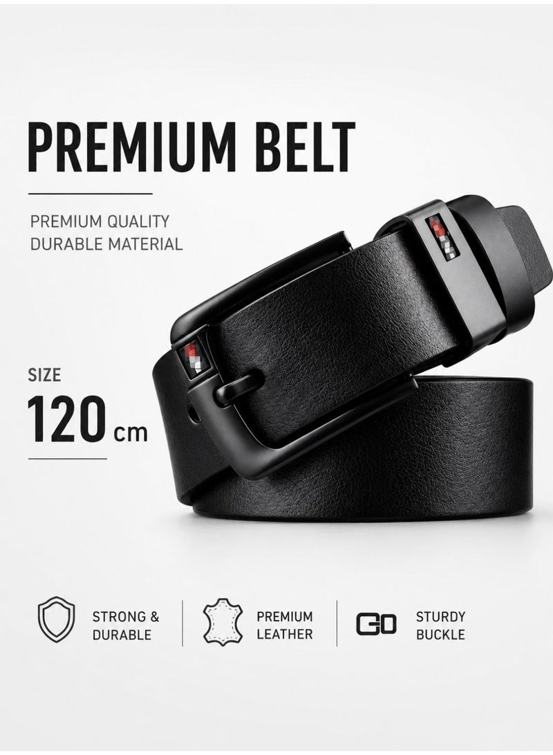 HASTE Vintage Leather Belt - Pin Buckle Distressed Finish - 120cm - Black - Image 4