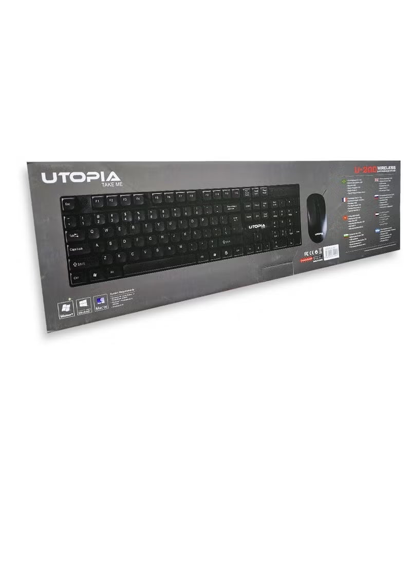 Utopia Wireless Mouse & Keyboard U-200 , 10m Receiving Distance - Black - Image 3