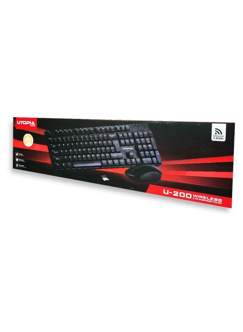 Utopia Wireless Mouse & Keyboard U-200 , 10m Receiving Distance - Black - Image 1