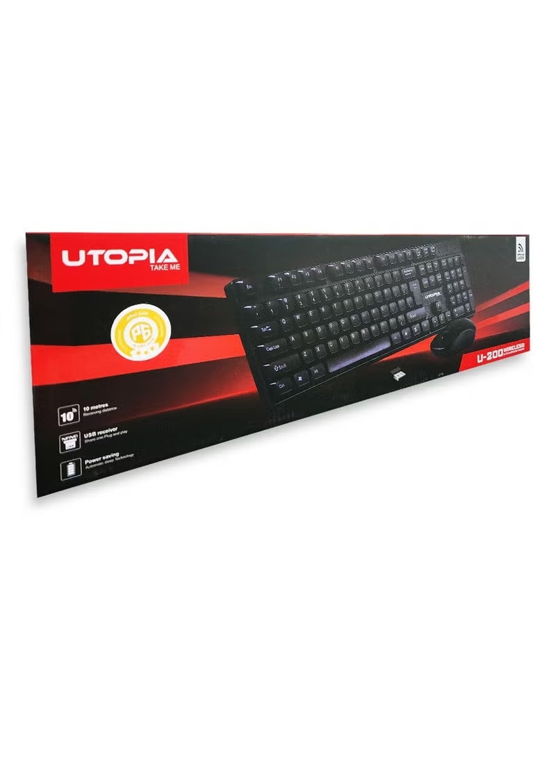 Utopia Wireless Mouse & Keyboard U-200 , 10m Receiving Distance - Black - Image 2