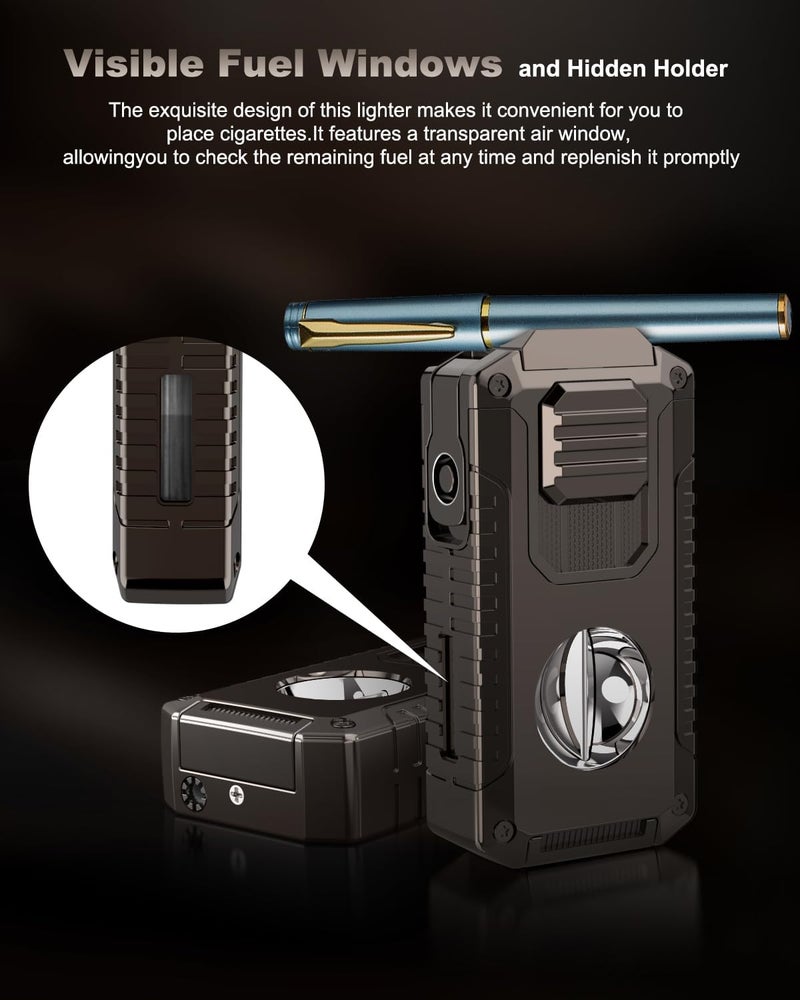 GESPERT 5-in-1 Multi-Functional Torch Lighter, Cutter and Punch, Needle, Holder, Luxury Gifts for Men Butane Refillable Windproof Lighter for Travel Black (Butane Gas not Included) - Image 5