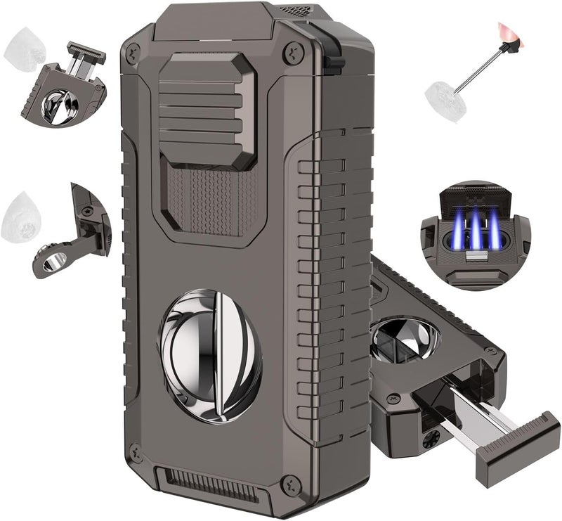 GESPERT 5-in-1 Multi-Functional Torch Lighter, Cutter and Punch, Needle, Holder, Luxury Gifts for Men Butane Refillable Windproof Lighter for Travel Black (Butane Gas not Included) - Image 1