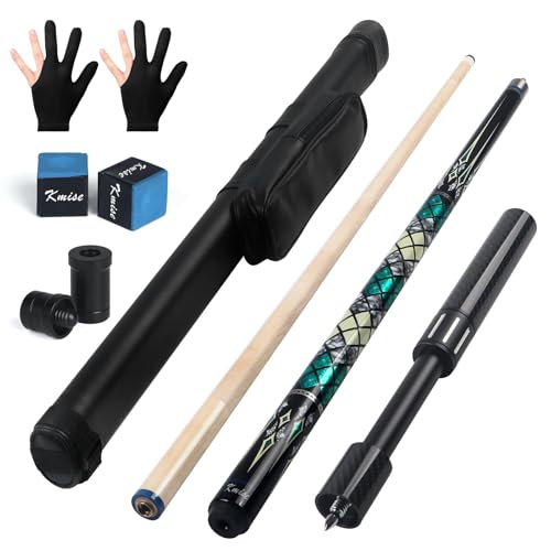 Kmise Professional Pool Cue Stick 18 19 20oz Canadian Maple Cue Sticks Low Deflection Shaft with Telescopic Carbon Fiber Extension Cue 20OZ Green - Image 1