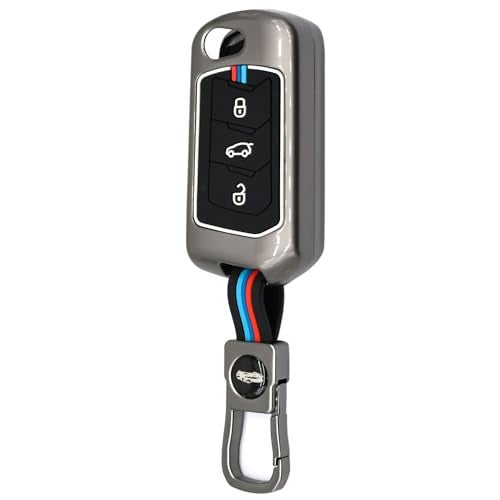 KMH Metal Car Key Cover Compatible with Mahindra Scorpio XUV 300, Marazzo, XUV 700, XUV 400 ev, Bolero, Thar Smart Keycover with Keychain 3 Buttons Smart Key Shell Case Holder Protector, Pack of 1 - Image 1