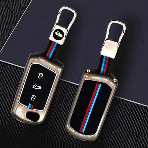KMH Metal Car Key Cover Compatible with Mahindra Scorpio XUV 300, Marazzo, XUV 700, XUV 400 ev, Bolero, Thar Smart Keycover with Keychain 3 Buttons Smart Key Shell Case Holder Protector, Pack of 1 - Image 2