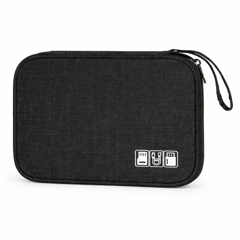 Travel Electronics Organizer Portable Cable Bag for Storage Electronic Accessories Case with Multiple Pockets and Elastic Loops Waterproof Tech Pouch for Phone Charger Cord Flash Drive (Black)
