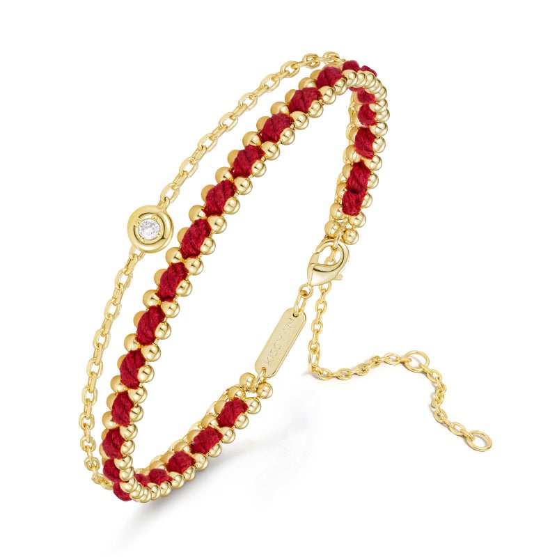 KissYan Gold Bracelet for Women, Layered Sports Stack Bracelet, 14K Gold Plated Link Bracelet, Athletic Handmade Giftï¼ˆRed - Image 1