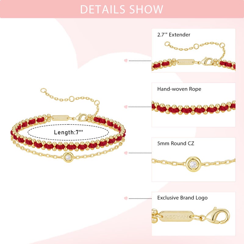 KissYan Gold Bracelet for Women, Layered Sports Stack Bracelet, 14K Gold Plated Link Bracelet, Athletic Handmade Giftï¼ˆRed - Image 5