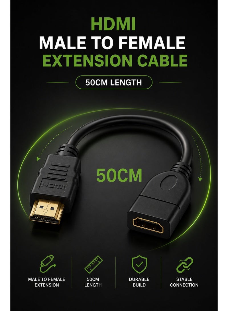 FUJISHKA HDMI Male to Female Extension Cable 50CM, HDMI Extension Cable Suitable for Computers, Tvs, And Projectors - Image 2