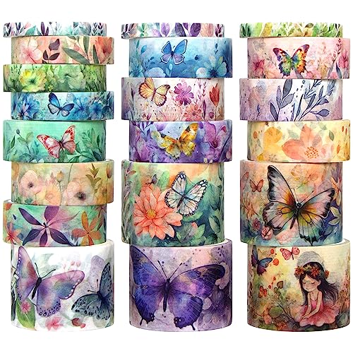 Geesinimo 20 Rolls Washi Tape Set Floral Butterfly Decorative Masking Tape Adhesive Tape for Bullet Journal Supplies Junk Journal Diy Craft Scrapbooking Supplies Gift Wrapping Party Decoration - Image 1