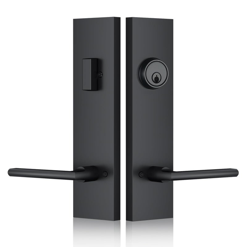 SNBTLA Matte-Black Front Door Handle - Modern Entry Door Lock Set with Deadbolt,Exterior Door Lever 3 Keys for Left & Right Hand Door (Black) - Image 1
