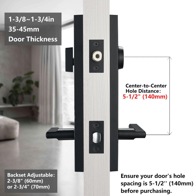 SNBTLA Matte-Black Front Door Handle - Modern Entry Door Lock Set with Deadbolt,Exterior Door Lever 3 Keys for Left & Right Hand Door (Black) - Image 5
